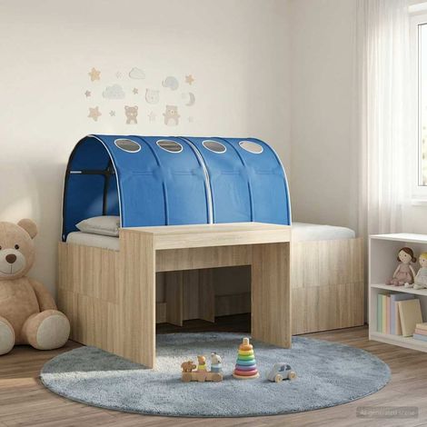 Lit enfant avec bureau et 2 tunnels, chêne artisanal et bleu, 133,5 x 203 x 75 cm - PANGIVO (1/5)