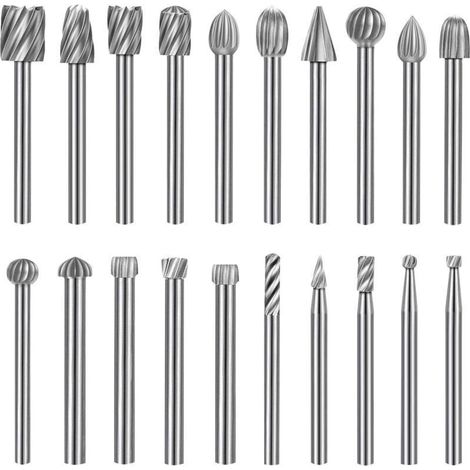 20-teiliges Rotationsfräser-Set. Hartmetallfräser. HSS-Rotationsfräser. kompatibel mit Dremel. 3 mm (1/8") Schaft. geeignet für Schleifmaschinen. Holzbearbeitung. Metallpolitur. Gravur und Bohren