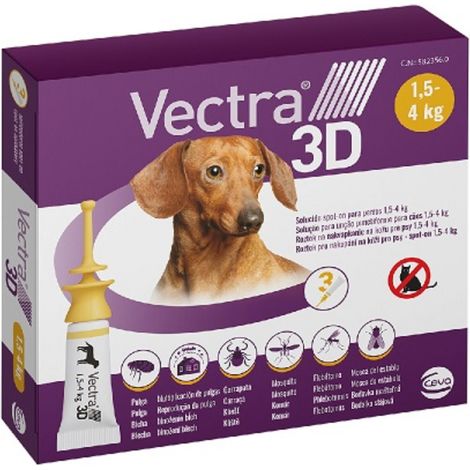 Pipettes antiparasitaires CEVA Vectra 3D Dogs Mini 1,5-4 kg, 3 pipettes (1/2)