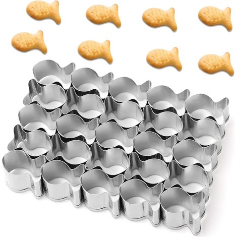 cortador de galletas, 25 cavidades, forma de pez, acero inoxidable, antiadherente, para hornear galletas y pasteles caseros. (1/5)