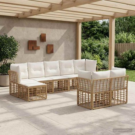 Salon de jardin modulable en poly rotin, blanc naturel et crème, 9 places - PANGIVO (1/5)