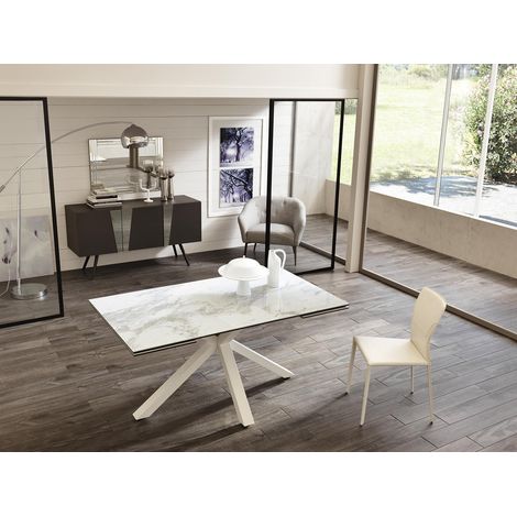 Tavolo Allungabile bianco-ceramica marmo bianco 90 cm x 160-240 cm H. 76 cm (1/5)