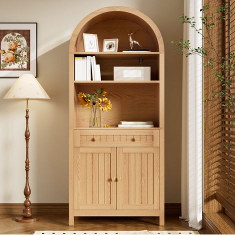 Mueble de almacenaje alto 76 x 40 x 180 cm con cajón y puertas dobles, natural OKMYHOME (1/5)