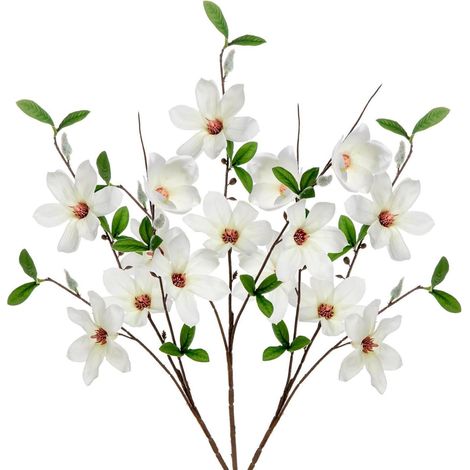 Kunstblumen Magnolie 3er Set Künstlicher Zweig Weiß 64 cm Dekoblumen Vasen Home (1/5)