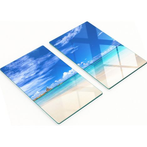 Tablas de cocina de vidrio templado con motivos de playa tropical, 2 x 30 x 52 cm.