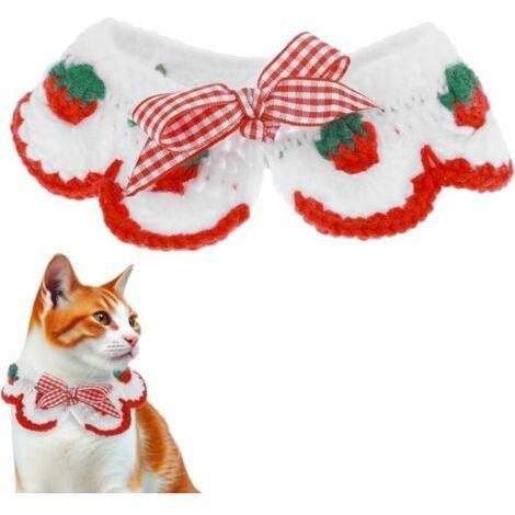 1 collier au crochet pour chat et chaton - Fraise - Adorable écharpe tricotée à la main - Collier tricoté à la main - Réglable - Pour chaton - Pour fille, chat et chiot (rouge) (1/5)