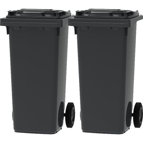 ESE France Lot de 2 Conteneurs Poubelles à déchets 2 roues - 120L - 100% Recyclé - Gris avec Couvercle Gris - Fabriqué en France (1/5)