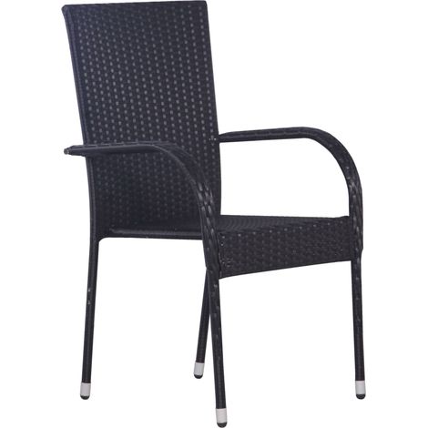 INLIFE Chaises empilables d'extérieur 6 pcs Résine tressée Noir (1/5)