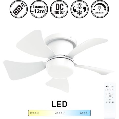 Mini ventilador de techo con luz silencioso DC con mando Oristan blanco 40 cm invierno-verano color luz regulable