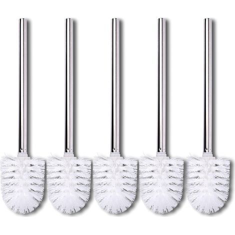 Beijiyi – Lot de 5 brosses WC de remplacement – Tête de brosse blanche – Poignée en acier inoxydable – Compatible avec tous WC courants (1/5)