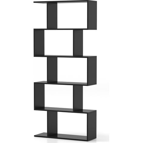 5-Tier Bookshelf with Anti-Toppling Device for Living Room Home Office-Black (1/5)