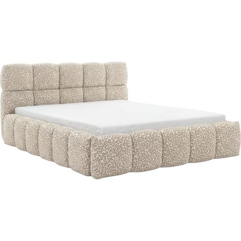 ELISE - Lit coffre tissu imprimé animalier Beige 180x200