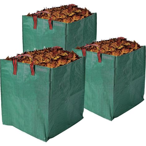 Lot de 3 sacs pour déchets de jardin, avec poignées, 125 l, petit sac collecteur de feuilles, pour herbe, feuilles, haie, déchets de jardin (1/5)
