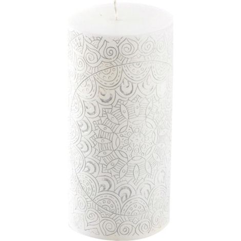 Bougie Pilier Mandala "Graphic Ethnic" 14cm Blanc