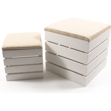 Set 2 Pouf rettangolari con seduta imbottita e struttura in legno arredamento moderno -30 x 30 x 30 cm / 40 x 40 x 40 cm / Nero (1/4)