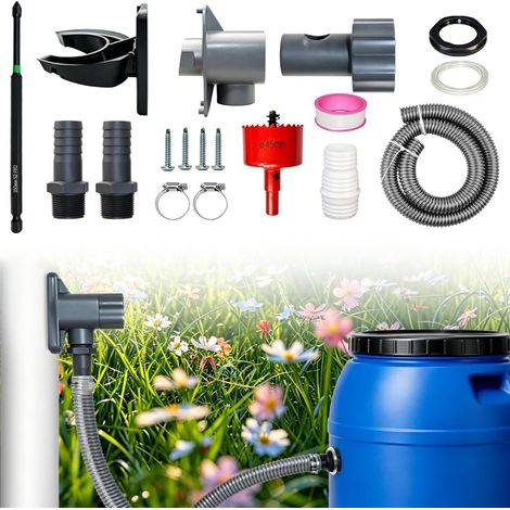 Kit Récupérateur d'eau de Pluie Gouttière, Collecteur Eau de Pluie 70-110mm Collecteur Eau de Pluie pour Tuyau, avec Accessoires de Montage, Recuperateur d Eau de Pluie Toit, Jardin, Joints, Adaptate (1/5)