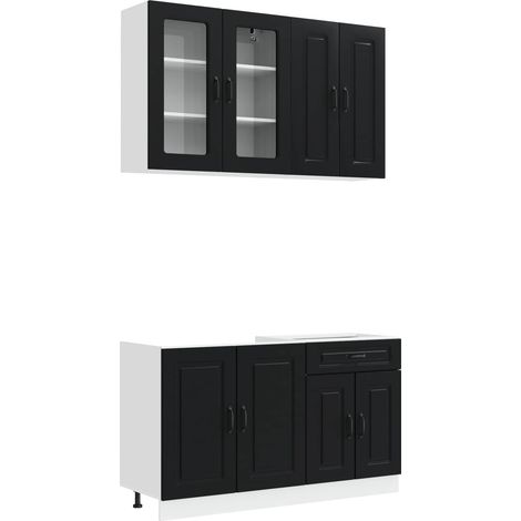 Unité de cuisine KALMAR 4 pc Noir Bois d'ingénierie (1/5)