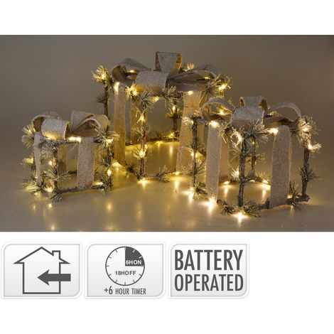 Pacchi regalo natalizi con luce LED, decorazione per interno ed esterno, set da 3