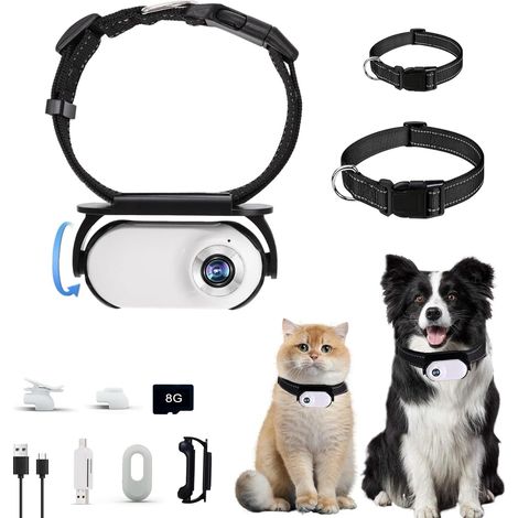 Collier caméra pour chat avec carte mémoire 8 Go, petite caméra sportive sans fil avec enregistrement vidéo 1080p haute définition, caméra corporelle pour animaux de compagnie en intérieur/extérieur (1/2)