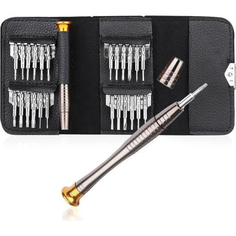 Tournevis - 25 Pièces - Embouts Pentalobe Torx Phillips Cruciforme Plat Triangle Tri-aile - Acier Chrome Vanadium - Pour Réparation Électronique - 1 Set (1/4)