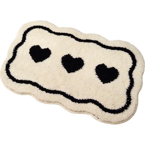 Tapis de sol de salle de bain 50 x 80 cm, tapis de salle de bain, tapis de sol de chambre noir et blanc en forme de cœur, tapis de seuil, tapis absorbant pour toilettes (1/3)