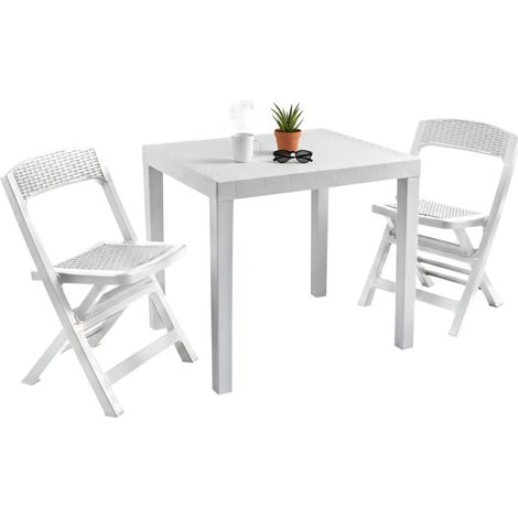 Set Salotto da Esterno Corinth, Salottino Outdoor 2 Posti, un Tavolino Made in Italy, Bianco