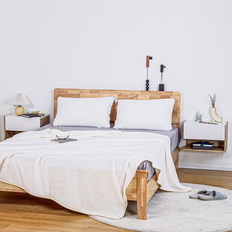 Set aus 2 wandmontierten Nachttischen – 2er-Set Nachttische – Schublade, Ablage, zweifarbige Ausführung in weißer Eiche