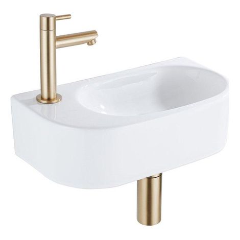 Fugaflow Efficiente Pietra Ensemble lave-mains - 40x21.5x12cm - gauche - lisse - semi-rond - 1 trou de robinet - céramique - robinet de lave-mains (1/5)
