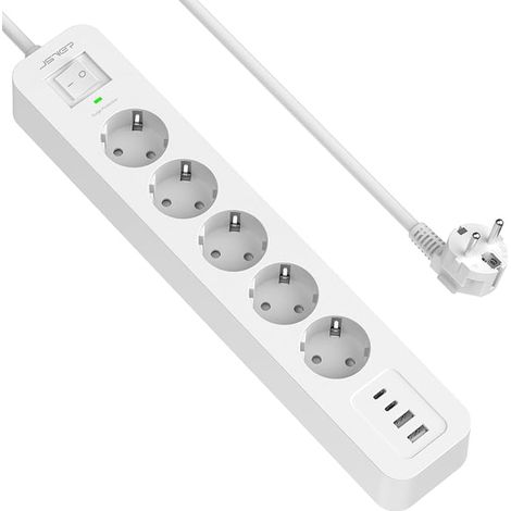Multi-Socket Surge Protector, Sockets with USB Ports Travel Charger, Electric Power Strip Surge Arrester and Surge with Switch Cable m White (1/3)