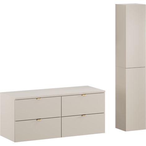 Ensemble DALIA CACHEMIRE double meuble sous vasque avec plan 120 cm et 2 x colonne 30/80 cm à suspendre (1/5)