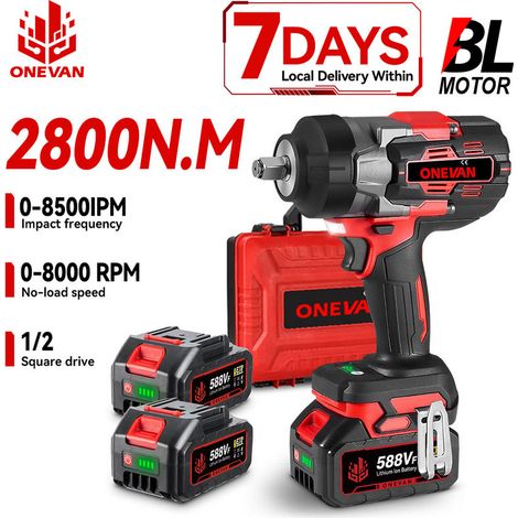ONEVAN Clé à chocs sans fil brushless – 8000 tr/min, 2800 N·m, tournevis électrique pour réparation automobile, compatible batterie Makita
