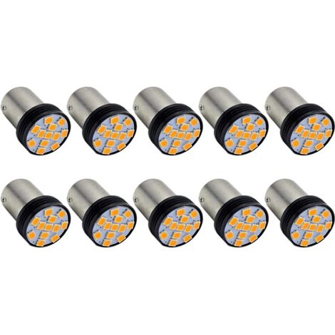 Lot de 10 ampoules LED 1156 7506 BA15S P21W Base 2835 12SMD Chipset 12 V LED Ampoule de rechange pour feux de marche arrière, clignotants et feux arrière, jaune ambre