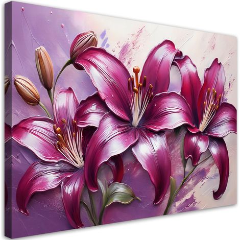 Tableau déco Fleurs de lys peintes en violet 100x70 (1/5)