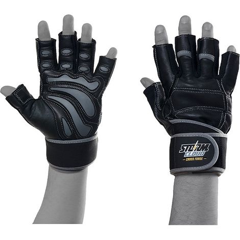 Guanti da palestra in pelle StormCloud FG-3, neri/grigi, taglia M