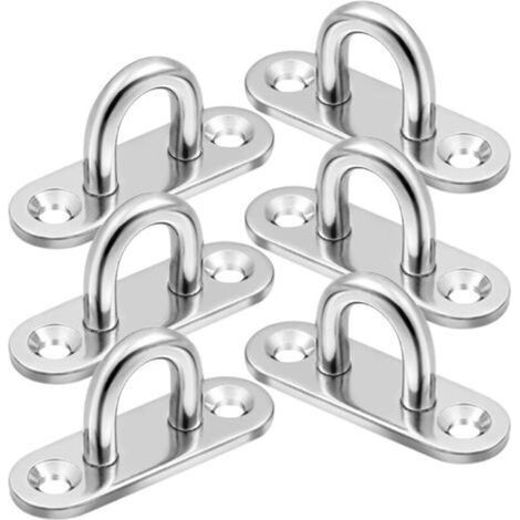 Pontet Inox,Crochet Inox M6,6 Pièces Fixation Plafond,Plaque à œil en Acier Inoxydable Avec œillet pour Plafond Mural Balançoire Hamac Marine (1/5)
