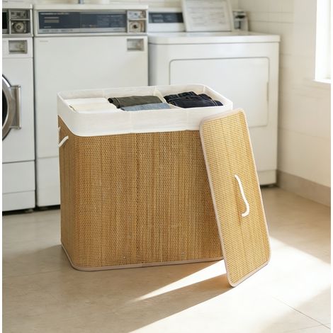 Panier à linge 3 compartiments 144 L avec couvercle et sac lavable OKMYHOME (1/5)