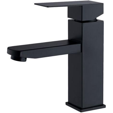 Robinet Salle Bain Noir acier inoxidable avec Poignée Carrée Mitigeur lavabo Eau Froide Chaude Disponible Robinetterie Lave Mains Démontable (1/5)