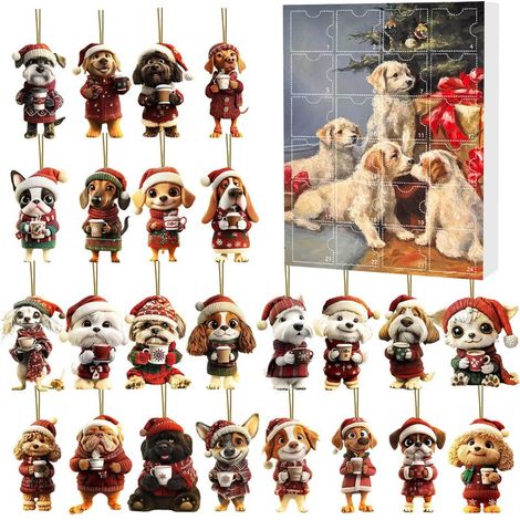Calendrier de l'Avent 2025 pour animaux de compagnie (chien) - Boîte surprise - Décoration de sapin de Noël - Ornement en acrylique -- Boîte surprise de Noël F (GJ527-006) --
