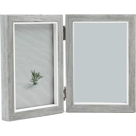 Cadre Photo Double 4X6 Pouces Bois Rustique Gris Articulé Cadeau Mariage Fête des Mères Pères (1/4)
