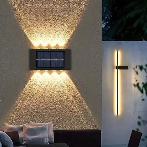 (0-5W-8 LED Lumière chaude 1pc) Lampe solaire d'extérieur pour cour, maison, applique murale décorative, éclairage d'ambiance vers le haut et vers le bas, style moderne (1/5)