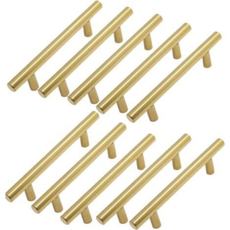Lot de 10 poignées de meubles dorées, poignées de cuisine dorées, entraxe en acier inoxydable 128 mm (1/5)