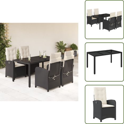 Cojines para sillas - vidaXL Set de muebles jardín 5 pzas con cojines ratán sintético negro - Muebles al aire libre