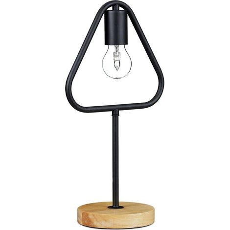 Lampe de table moderne sans abat-jour design métal socle bois HxlxP: 41,5 x 22 x 14,5 cm motif triangle, noir-Fei Yu (1/5)