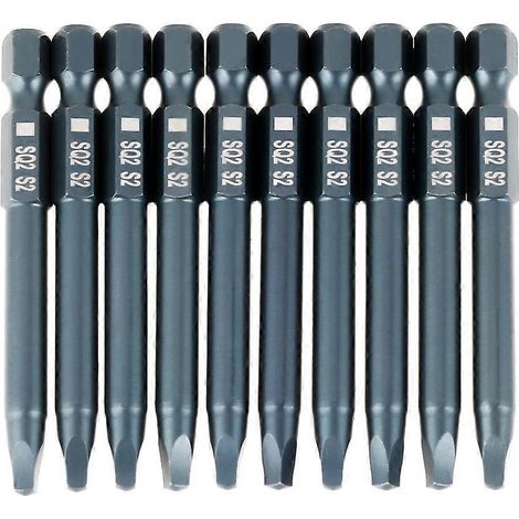 10-teiliges Set mit 6,3 mm 1/4-Zoll-Sechskantschaft und 65 mm langem Vierkantkopf-Schraubendreherbits aus S2-Legierungsstahl