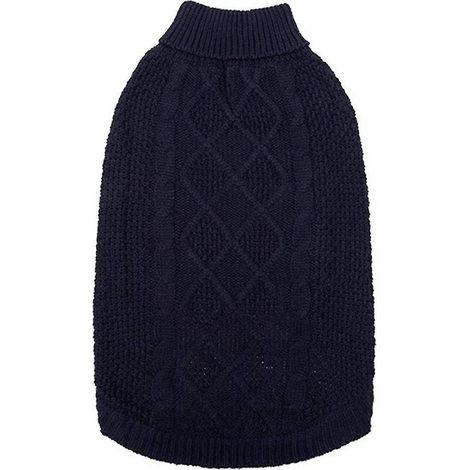 Pull d'hiver chaud en maille torsadée pour chien ou chat, col roulé extensible, taille XS, bleu marine. (1/4)
