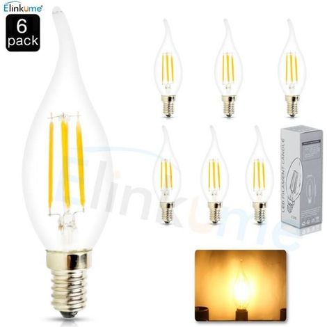 Ampoules LED Filament E14 Flamme 4W équivalence 30W Blanc Chaud AC220V Dimension:34x120mm - ELINKUME-Ywey (1/4)