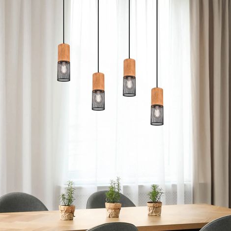 Suspension tosh noir 4xe27 bois et metal cage l65 cm trio lighting (1/5)