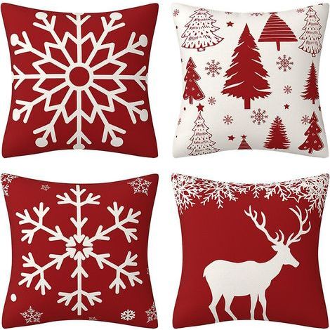 45x45 cm 4 pezzi - Nuova federa per cuscino natalizia con alce, fiocco di neve e decorazione per albero di Natale, accessori per la casa (1/5)