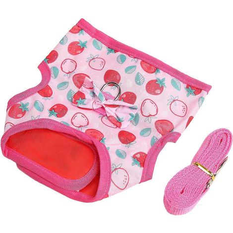 Harnais pour lapin rose imprimé fraise dessin animé, vêtements doux et respirants pour lapin avec laisse. (1/3)
