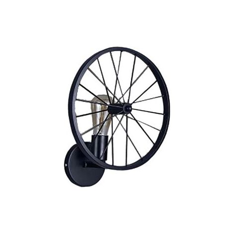 Decorative wheel-shaped wall light, retro industrial style, made of iron, for balcony, hallway, black (1/5)